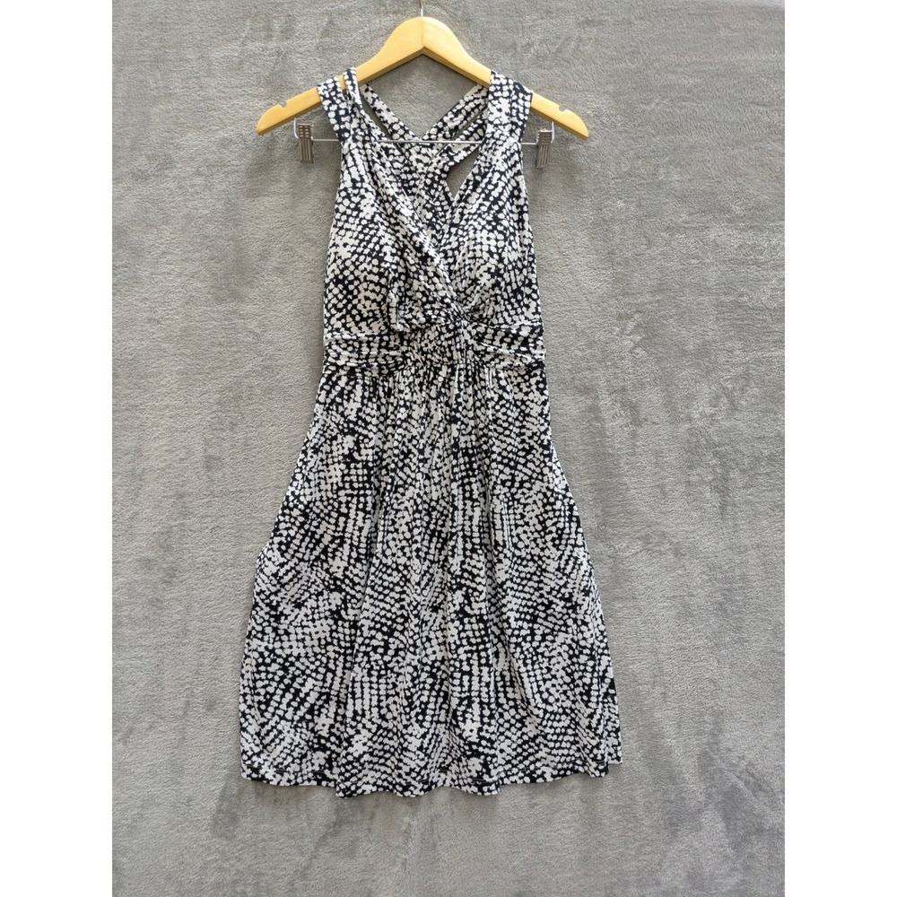 Boho Abstract Print Dress Womens Small Soma Black White Sleeveless Pockets